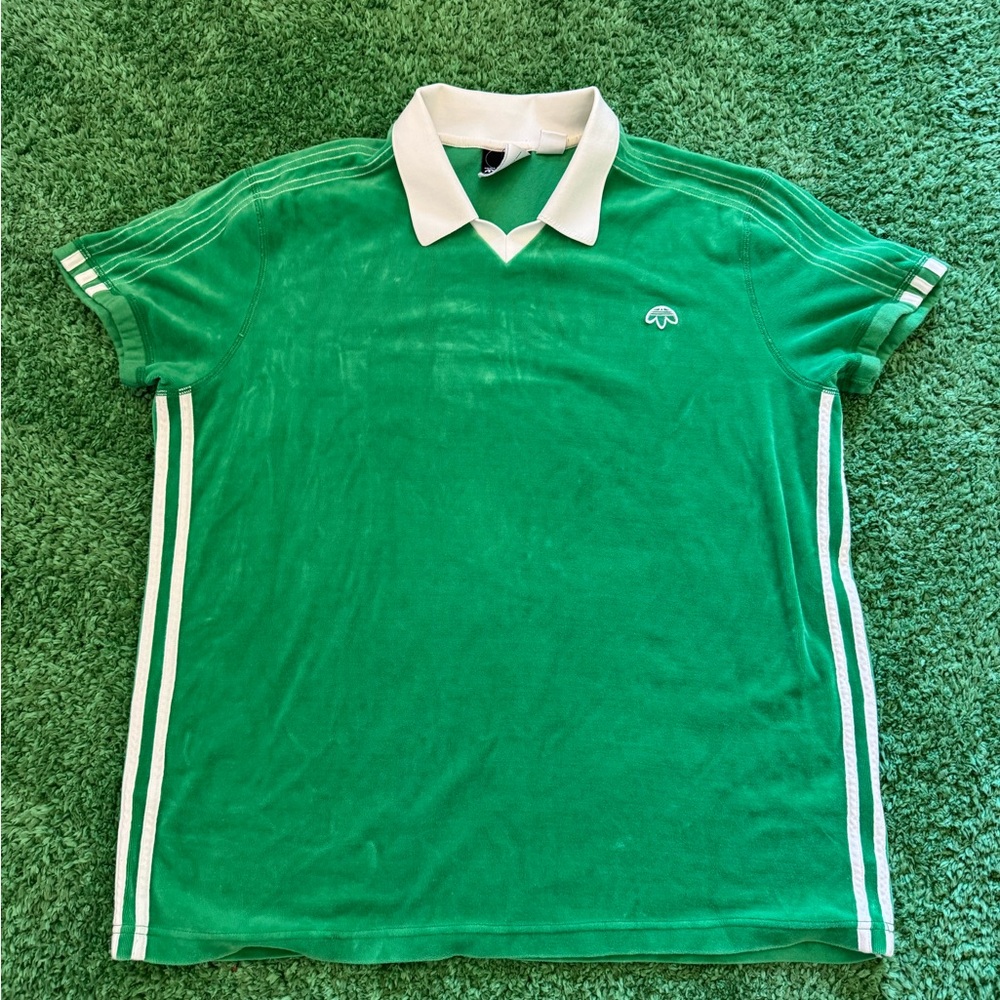 Adidas x Alexander Wang Green and White Polo Shirt with Sporty Design